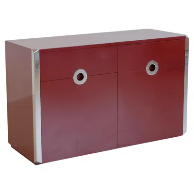 Pre-owned Willy Rizzo Original 3-door Sideboard With Red Laminate Surface By , Sabot 1972