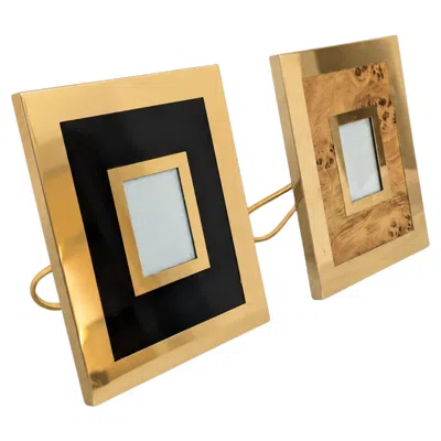 Pre-owned Willy Rizzo Pair Of 1970s  Style Brass And Burl Wood Photo Frames In Brown