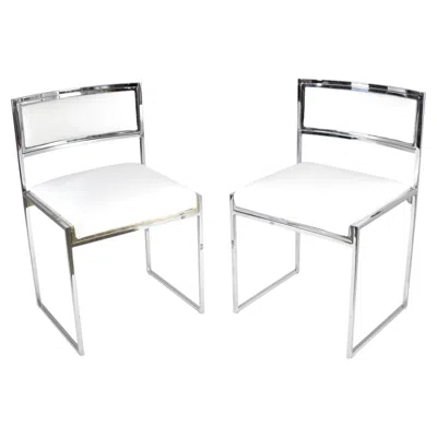 Pre-owned Willy Rizzo Pair Of Chrome & Leather "sq-al" Chairs By , Italy, 1970s In Gray