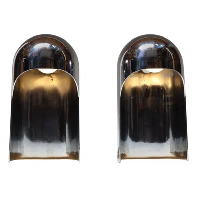 Pre-owned Willy Rizzo Pair Of Italian Modern Space Age Sculptural Chrome "helmet" Table Lamps In Black