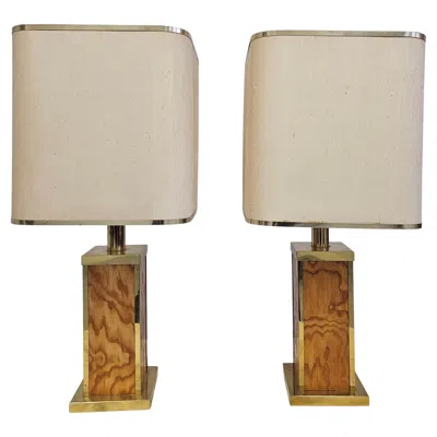 Pre-owned Willy Rizzo Pair Of Mid Century Table Lamps Attr. To , Done In Wood And Brass In Brown