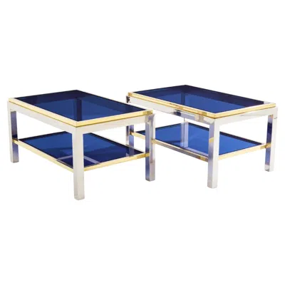 Pre-owned Willy Rizzo Pair Of Two-tier Brass Chrome Side Tables  Flaminia 1970s In Purple