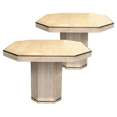 Pre-owned Willy Rizzo Pair Of Vintage Travertine Tables By  For Jean Charles, 1970s In Beige