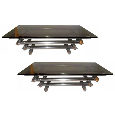 Pre-owned Willy Rizzo Pair Of  Style Coffee Tables In Gold