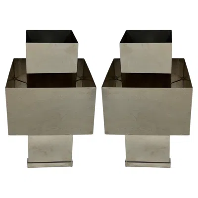 Pre-owned Willy Rizzo Pair Polished Chrome Cubist Table Lamps, After , Italy, 20th C. In Clear