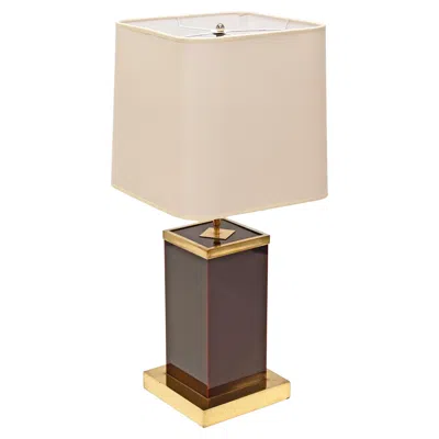 Pre-owned Willy Rizzo Plum Lucite And Brass Italian Table Lamp With White Shade, 1970s