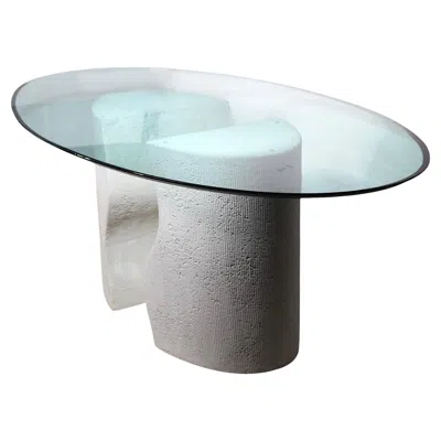 Pre-owned Willy Rizzo Post Modern Glass Top Cast Stone Base Dining Table After  C 1970/80's In Gray