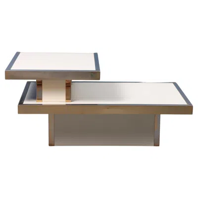 Pre-owned Willy Rizzo Rare Side Table Of Chromed Brass And Creme Coloured Laminate By Willy Rezzo In Gray