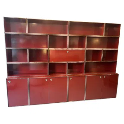 Pre-owned Willy Rizzo Red Burgundy Lacquered Modular Shelf / Wall Unit By , Italy Ca. 1970s