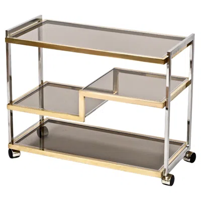 Pre-owned Willy Rizzo Romeo Rega Italian Bar Cart In Brass Chrome And Smoked Glass, Italy, 1970s In Brown