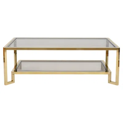 Pre-owned Willy Rizzo Romeo Rega Large Rectangular Brass And Chrome Coffee Table, Italy, 1970s In Sand