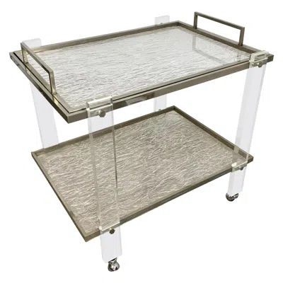 Pre-owned Willy Rizzo Serving Cart And Tray Nickel & Lucite Ice Effect  Style, Italy 1970s In Gray