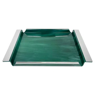 Pre-owned Willy Rizzo Serving Tray Acrylic Green Marble Effect & Chrome  Style, Italy 1970s