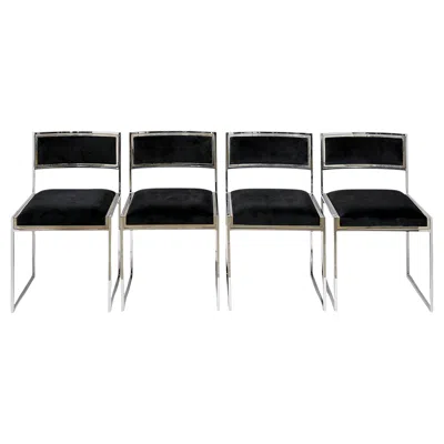 Pre-owned Willy Rizzo Set Of 4 Pcs. Mid-century Italian Chrome Chairs By  In Black