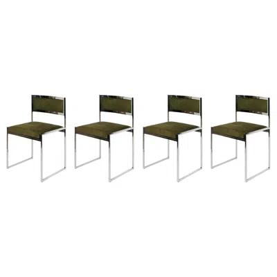 Pre-owned Willy Rizzo Set Of 4 Pcs. Mid-century Italian Chrome Chairs By  In Black