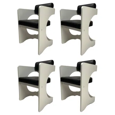 Pre-owned Willy Rizzo Set Of 4 Space Age Armchairs In Lacquered Wood, Italy, 1970s In Brown