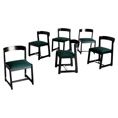 Pre-owned Willy Rizzo Set Of 6 Mid-century Wooden Vintage Dining Chairs In Style Of , 1970s In Brown