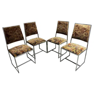 Pre-owned Willy Rizzo Set Of Four Velvet Chairs By , Chrome Frame, Circa 1970 In Brown