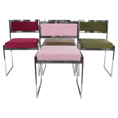 Pre-owned Willy Rizzo Set Of “sq-al” Dining Chairs By , Chrome And Velvet, Italy, 1970s In Brown