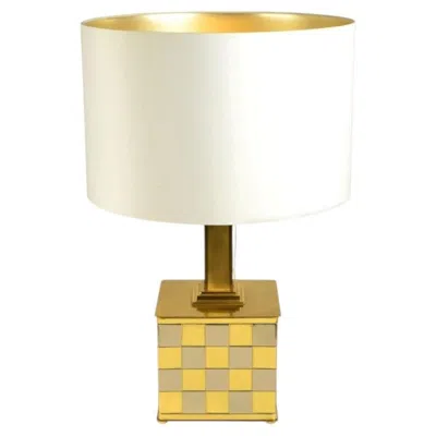 Pre-owned Willy Rizzo Spadafora Checker Table Lamp In Brass And Chrome 1970's In Beige