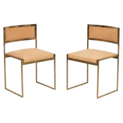 Pre-owned Willy Rizzo Sq-al Chairs By  For Maison  - Brass Version 1970 Set Of 2 In Sand