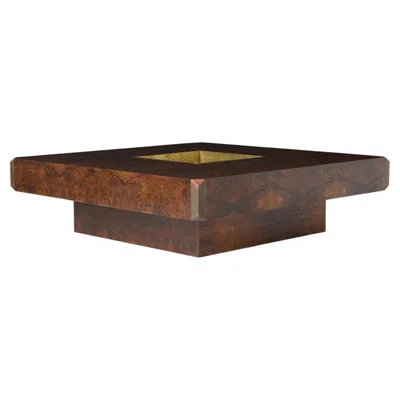Pre-owned Willy Rizzo Square Alveo Coffee Table In Walnut Burlwood And Brass By  For Sabot In Brown