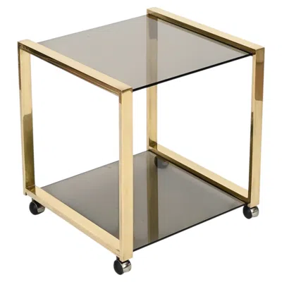Pre-owned Willy Rizzo Square Bar Cart In Solid Brass With Smoked Glass, , Italy, 1970s In Brown