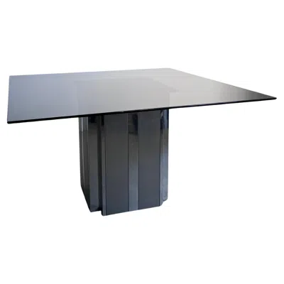 Pre-owned Willy Rizzo Square Dining Table In Metal And Smoked Glass, 1970's Paul Evans Style In Brown
