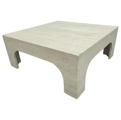 Pre-owned Willy Rizzo Square Travertine Coffee Table In The Style Of  In Sand