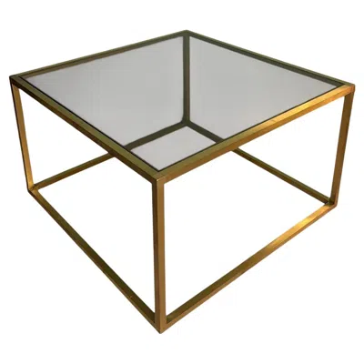 Pre-owned Willy Rizzo Style Italian Brass And Smoked Glass Coffee Table In Sand