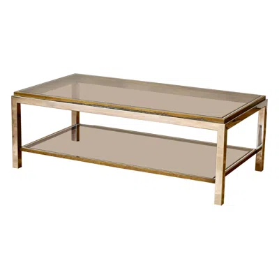 Pre-owned Willy Rizzo Style Mid-century Brass And Chrome Bicolor Coffee Table, Circa 1970s In Brown