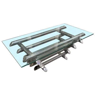 Pre-owned Willy Rizzo Style Modern Chrome Tubular Stacked Cocktail Table, France In Blue