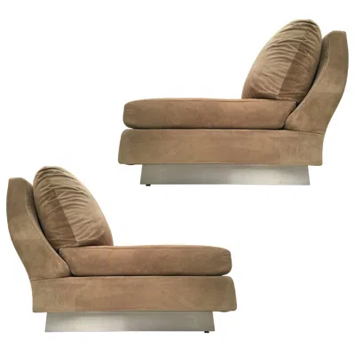 Pre-owned Willy Rizzo Superb Pair Of Suede  Lounge Chairs, Signed Studio , 1969 In Brown