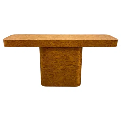 Pre-owned Willy Rizzo Vintage 1980s Postmodern Console Table Rounded Edge Hallway Table Caramel Grain In Brown