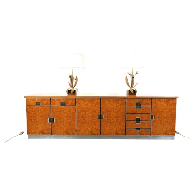 Pre-owned Willy Rizzo Vintage Italian Burl Wood Credenza, 1970s In Brown