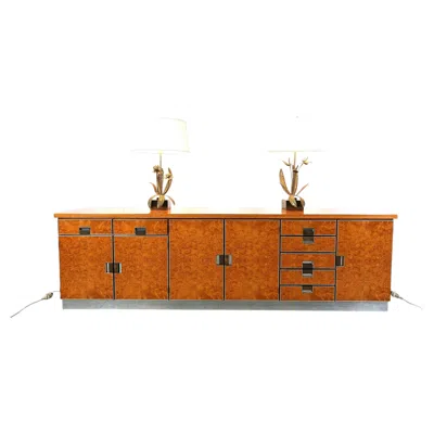 Pre-owned Willy Rizzo Vintage Italian Burl Wood Credenza, 1970s In Brown