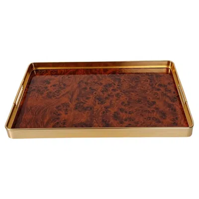 Pre-owned Willy Rizzo Vintage Italian Tray In Gold Anodized Aluminum And Faux Burl Wood Formica, 60s In Brown