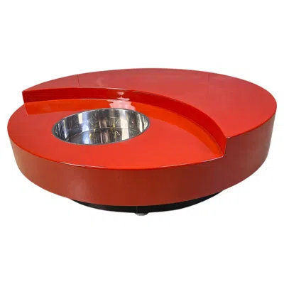 Pre-owned Willy Rizzo Vintage Revolving Coffee Table In Red Lacquer By , 1970s