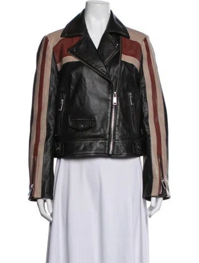 Pre-owned Wilsons Leather Leather Colorblock Pattern Biker Jacket In Black