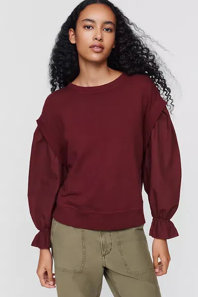 Wilt 100% Cotton Woven & Knit Puff Sleeved Sweatshirt In Red