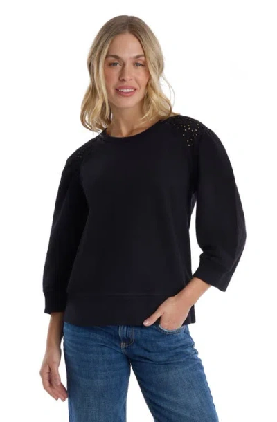 Wilt 3/4 Sleeve With Eyelet Mix Top In Black
