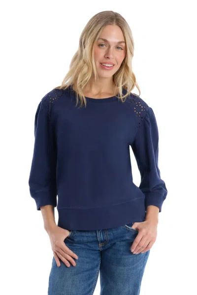 Wilt 3/4 Sleeve With Eyelet Mix Top In Blue