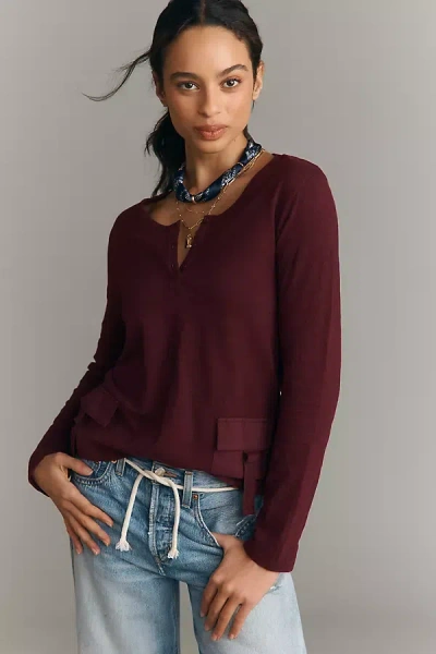 Wilt Button-front Cargo Shirt Top In Burgundy