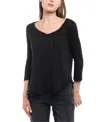 Wilt Clothing 3/4 Sleeve Raw Hem Shirttail Tee In Black
