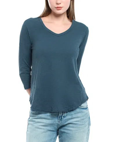 Wilt Clothing 3/4 Sleeve Raw Hem Shirttail Tee In Green