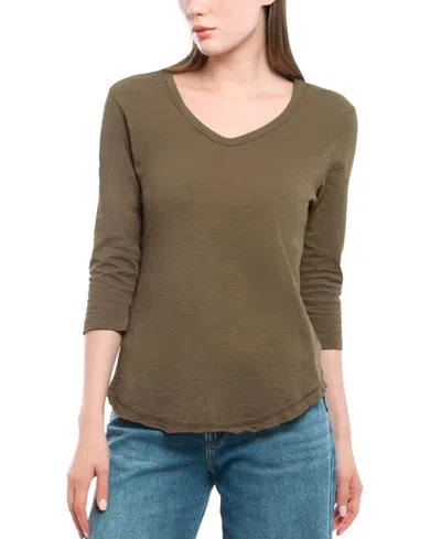 Wilt Clothing 3/4 Sleeve Raw Hem Shirttail Tee In Green