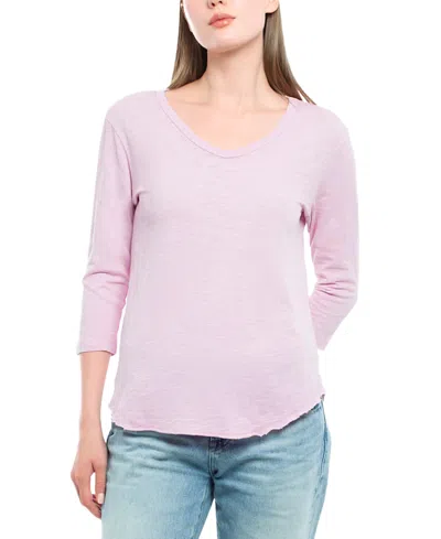 Wilt Clothing 3/4 Sleeve Raw Hem Shirttail Tee In Pink