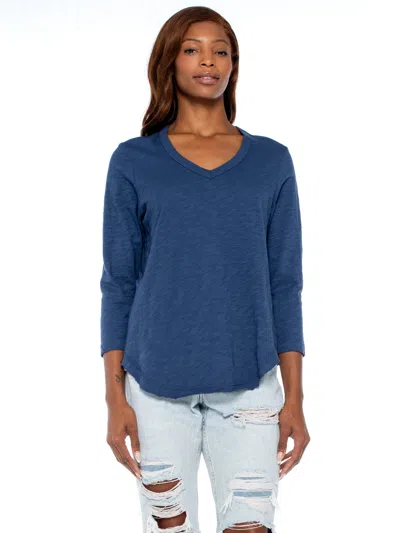 Wilt Clothing 3/4 Sleeve V-neck Shirttail T W/ Raw Hem Top In Multi