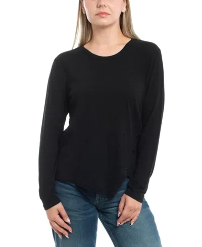 Wilt Clothing Long Sleeve Henley Mock Double Layer Tee In Black