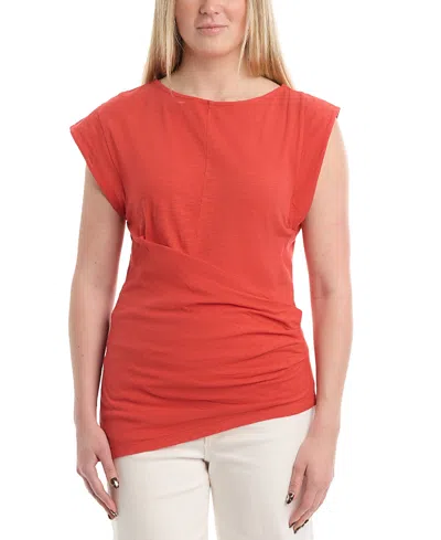Wilt Clothing Boat Neck Rolled Cuff Tee In Red